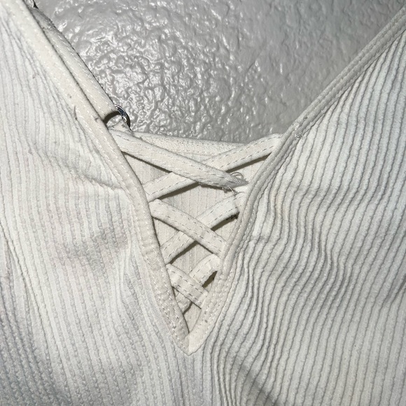 Free People Lace up ribbed white tank top - Picture 2 of 4